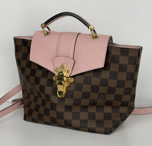 Louis Vuitton Clapton Backpack Damier Ebene Coated Canvas&Pink Leather Flap D8